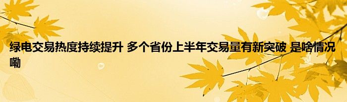 绿电交易热度持续提升 多个省份上半年交易量有新突破 是啥情况嘞