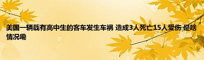 美国一辆载有高中生的客车发生车祸 造成3人死亡15人受伤 是啥情况嘞