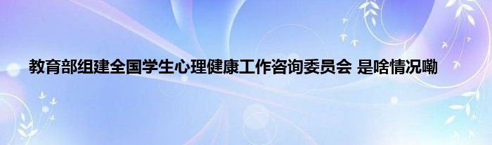 教育部组建全国学生心理健康工作咨询委员会 是啥情况嘞