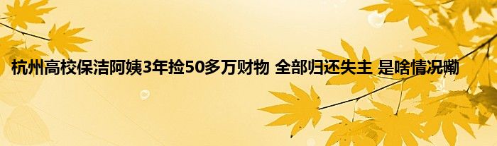 杭州高校保洁阿姨3年捡50多万财物 全部归还失主 是啥情况嘞